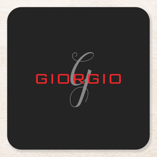 Anfängliches Monogramm - Anfänglich schwarz rot -  Rechteckiger Pappuntersetzer (Vorderseite)