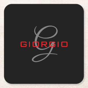 Anfängliches Monogramm - Anfänglich schwarz rot -  Rechteckiger Pappuntersetzer