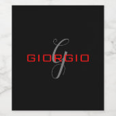 Anfängliches Monogramm - Anfänglich schwarz rot -  Weinetikett (Einzelnes Label)