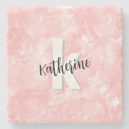 Anfängliches Monogramm für Rosa Wasserfarbe Steinuntersetzer (Vorderseite)