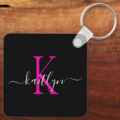 Anfängliches Monogramm, schwarz, Hot-Pink Schlüsselanhänger (Rückseite)