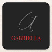 Anfängliches Monogramm, schwarz rot Rechteckiger Pappuntersetzer (Vorderseite)