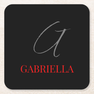 Anfängliches Monogramm, schwarz rot Rechteckiger Pappuntersetzer