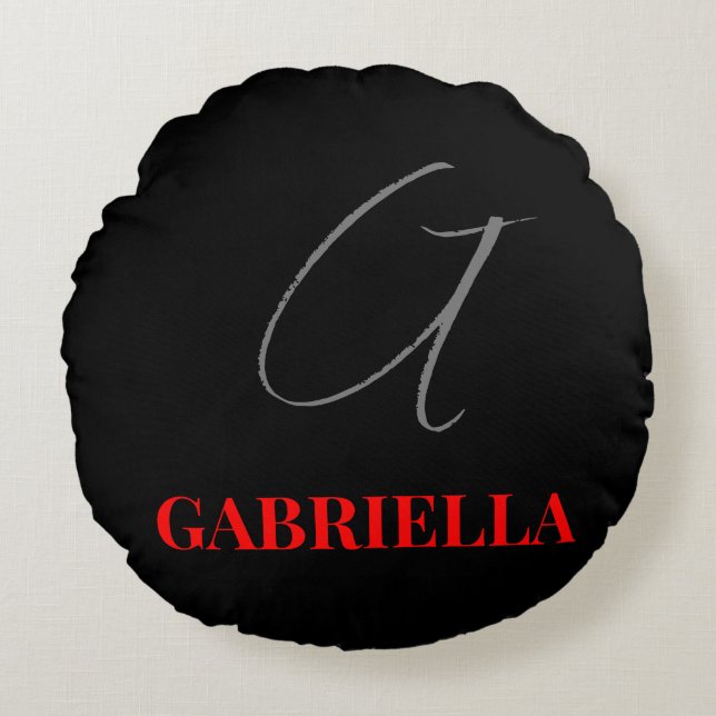Anfängliches Monogramm: Schwarz-Weiß Rundes Kissen (Vorderseite)