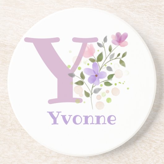 Anfängliches Plus Name & Blumen Design Getränkeuntersetzer (Vorne)