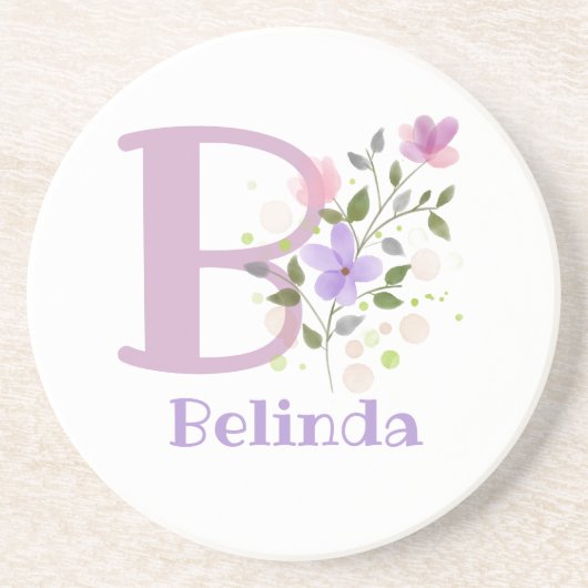 Anfängliches Plus Name & Blumen Design Getränkeuntersetzer (Vorne)