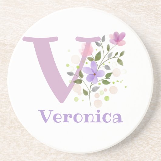 Anfängliches Plus Name & Blumen Design Getränkeuntersetzer (Vorne)