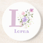 Anfängliches Plus Name & Blumen Design Getränkeuntersetzer (Vorne)
