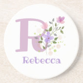Anfängliches Plus Name & Blumen Design Getränkeuntersetzer (Vorne)