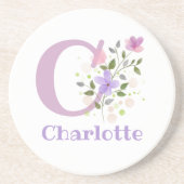 Anfängliches Plus Name & Blumen Design Getränkeuntersetzer (Vorne)