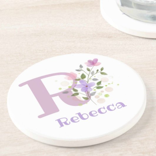 Anfängliches Plus Name & Blumen Design Getränkeuntersetzer