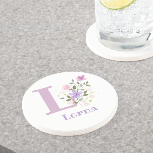 Anfängliches Plus Name & Blumen Design Getränkeuntersetzer