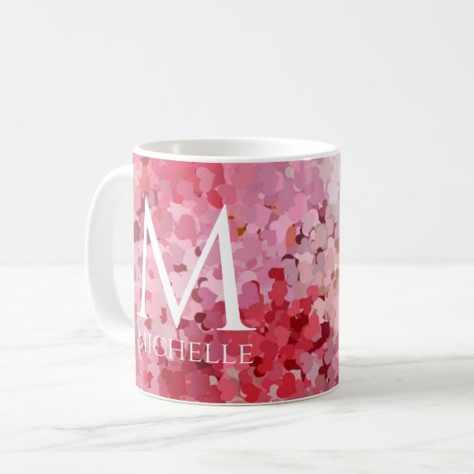 Anfängliches rosafarbenes Vorlagenmonogramm Kaffeetasse (Vorderseite Links)