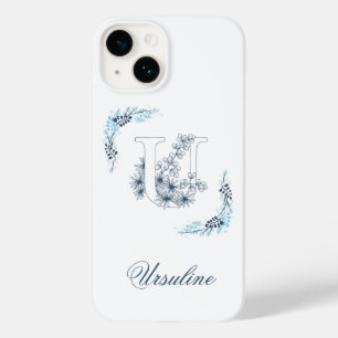 Anfängliches "U" Blaues Monogramm Ruhige Blumen Case-Mate iPhone 14 Hülle