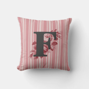 Anfangs-F-Monogramm Kohlrosen und Streifen Kissen