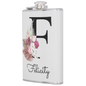 Anfangs-F monogrammierte rosa Boho-Blumenmuster Flachmann (Links)
