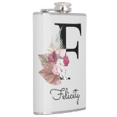 Anfangs-F monogrammierte rosa Boho-Blumenmuster Flachmann (Rechts)