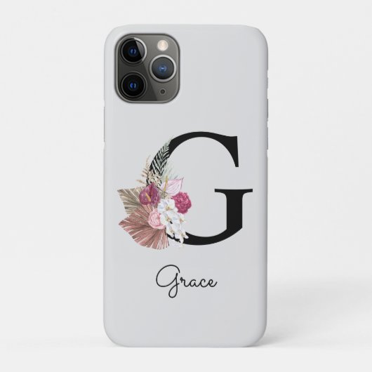 Anfangs-G-Monogramm Rosa Boho Mädchenhaft Floral Case-Mate iPhone Hülle (Rückseite)