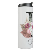 Anfangs-H-Monogramm Rosa Boho-Blumenmuster Thermosbecher (Nach links gedreht)