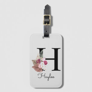 Anfangs-H-Monogramm Rosa Boho Mädchenhaft Floral Gepäckanhänger
