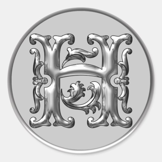 Anfangs-H-Round-Aufkleber in Silber Runder Aufkleber (Vorderseite)