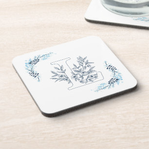 Anfangs "L" Blaues Monogramm Ruhige Blumen Getränkeuntersetzer