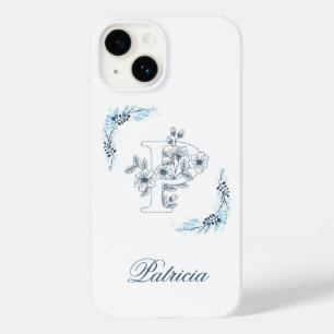 Anfangs "P" Blaues Monogramm Ruhige Blumen Case-Mate iPhone 14 Hülle