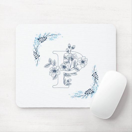 Anfangs "P" Blaues Monogramm Ruhige Blumen Mousepad (Mit Mouse)