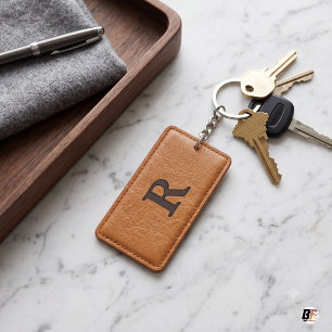 Anfangs-R-Monogramm Faux-Tan-Leder Schlüsselanhänger