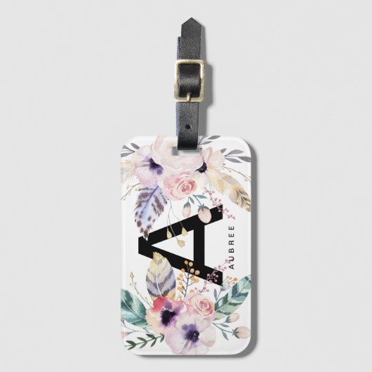 Anfangs- und NamensAquarell Boho Gepäckanhänger (Vorderseite Vertikal)