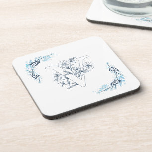 Anfangs "V" Blaues Monogramm Ruhige Blumen Getränkeuntersetzer