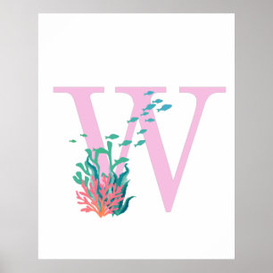 Anfangs-W Monogramm Rosa Teal-Ozean Poster