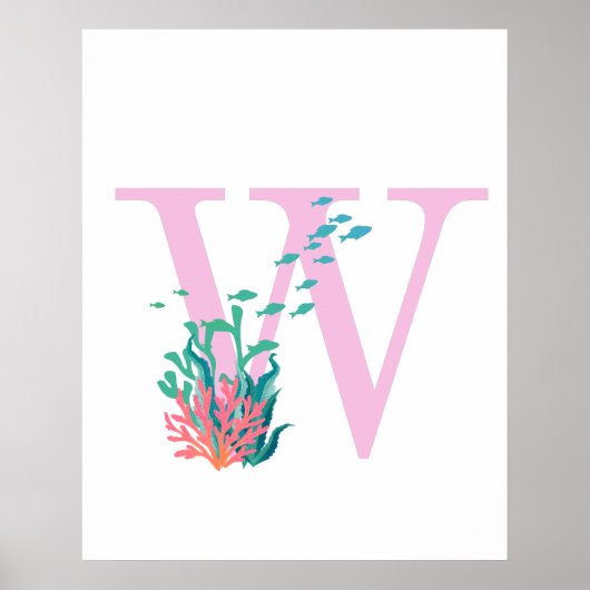 Anfangs-W Monogramm Rosa Teal Ozean Poster (Vorne)