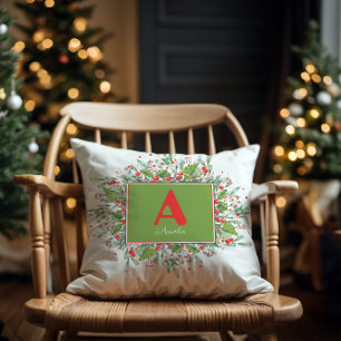Anfangs Weihnachtsgrün Rote Beere Kissen