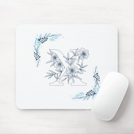 Anfangs "X" Blaues Monogramm Ruhige Blumen Mousepad (Mit Mouse)
