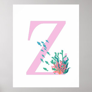 Anfangs-Z-Monogramm Rosa Teal-Ozean-Plakat Poster