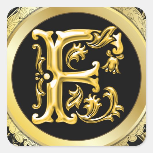 Anfangsaufkleber F Square in Gold Quadratischer Aufkleber (Vorderseite)