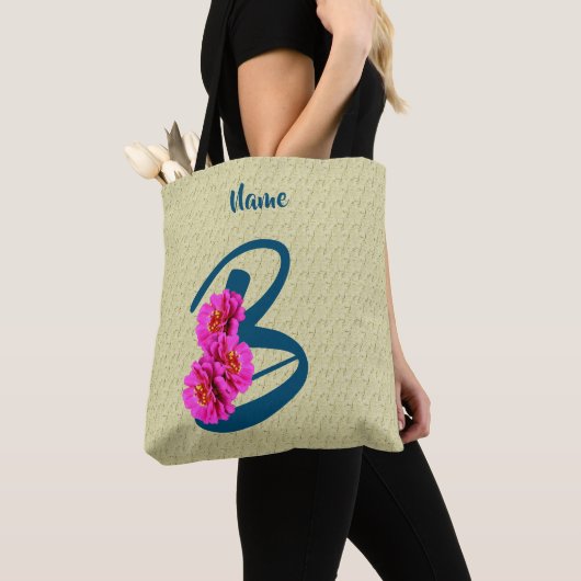 Anfangsbezeichnung B für Zinnia-Blume Monogramm Tasche (Von Nahem)