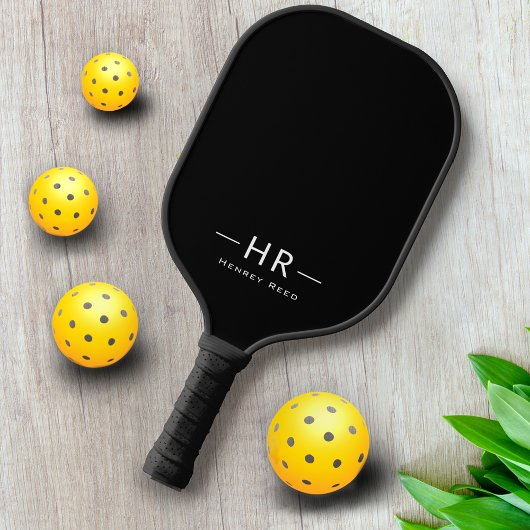 Anfangsbezeichnung beruflich Schwarz-Weiß-Monogram Pickleball Schläger