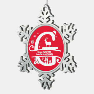 Anfangsbezeichnung G Monogram Familienname Gruß Schneeflocken Zinn-Ornament