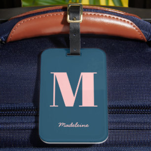 Anfangsbezeichnung Monogram, Modern Blue Pink Mini Gepäckanhänger