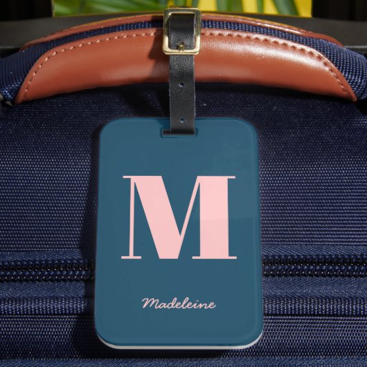 Anfangsbezeichnung Monogram, Modern Blue Pink Mini Gepäckanhänger (Vorderseite Insitu 2)