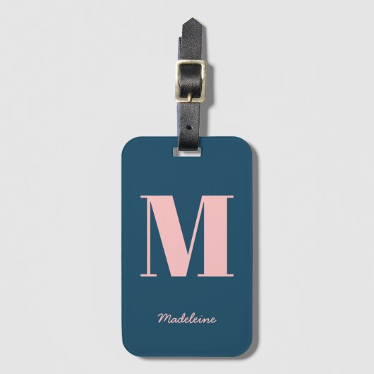 Anfangsbezeichnung Monogram, Modern Blue Pink Mini Gepäckanhänger (Vorderseite Vertikal)