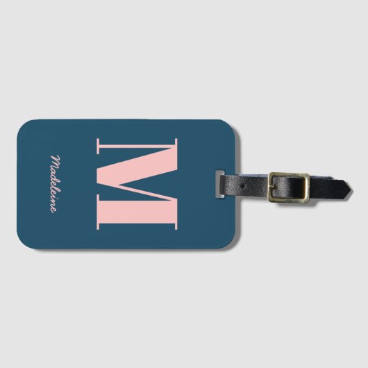 Anfangsbezeichnung Monogram, Modern Blue Pink Mini Gepäckanhänger (Vorderseite (Horizontal))