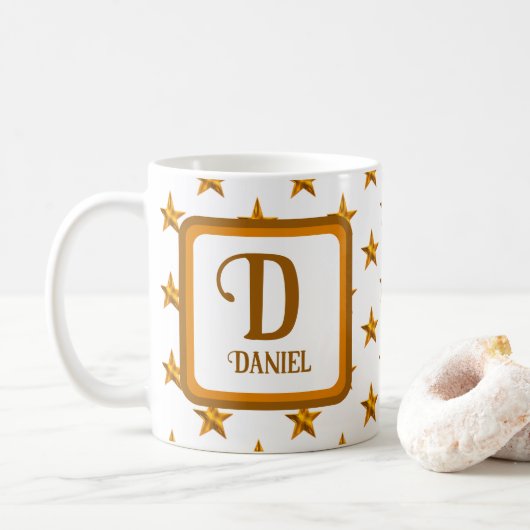 Anfangsbezeichnung Orange Gold Name Kaffeetasse (Mit Donut)