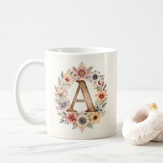 Anfangsbuchstabe A Flower boho floral Tasse (Mit Donut)