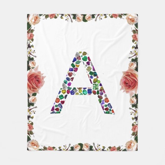 Anfangsbuchstabe A mit Gemstone Floral Monogram Fleecedecke (Vorderseite)