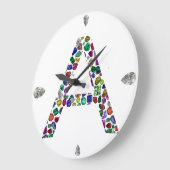 Anfangsbuchstabe A mit Gemstone Floral Monogram Große Wanduhr (Winkel)