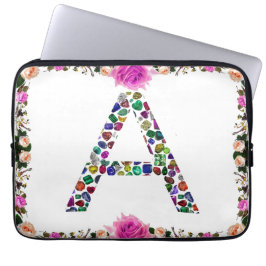 Anfangsbuchstabe A mit Gemstone Floral Monogram Laptopschutzhülle