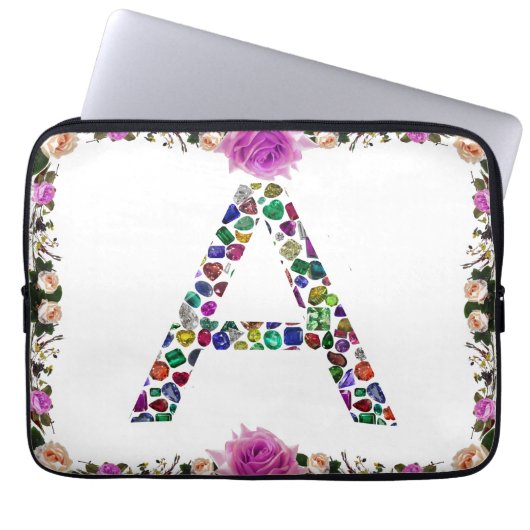 Anfangsbuchstabe A mit Gemstone Floral Monogram Laptopschutzhülle (Vorderseite)